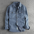 Vintage Denim Shirt with Striped Pattern - Regular Fit Button Down Top 0
